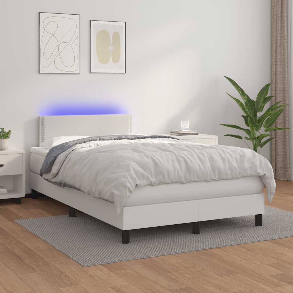 Krevet box spring s madracem LED bijeli 120x190 cm umjetna koža