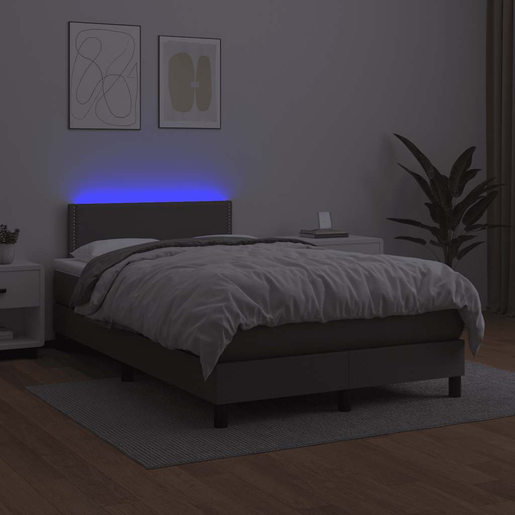 Krevet s oprugama i madracem LED sivi 120x190 cm umjetna koža