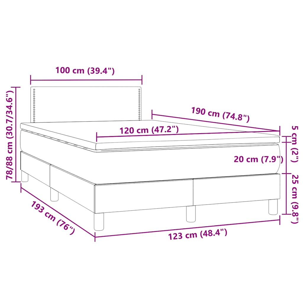 Krevet s oprugama i madracem LED sivi 120x190 cm umjetna koža