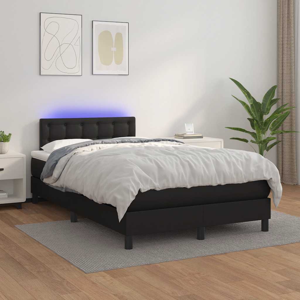 Krevet box spring s madracem LED crni 120 x 190 cm umjetna koža