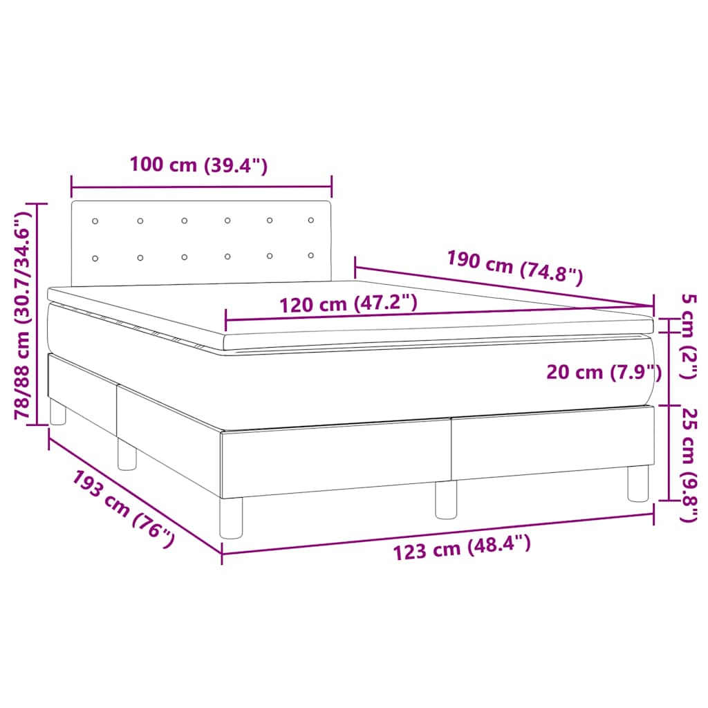 Krevet box spring s madracem LED bijeli 120x190 cm umjetna koža