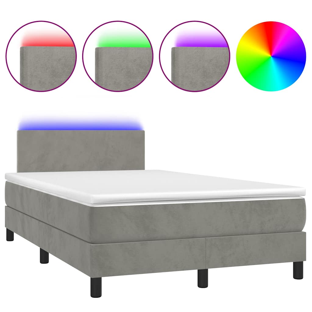 Krevet box spring s madracem LED svjetlosivi 120x190 cm tkanina