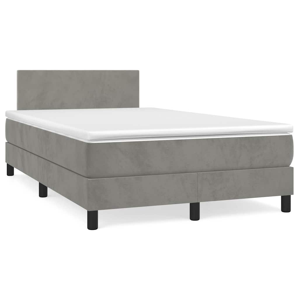 Krevet box spring s madracem LED svjetlosivi 120x190 cm tkanina