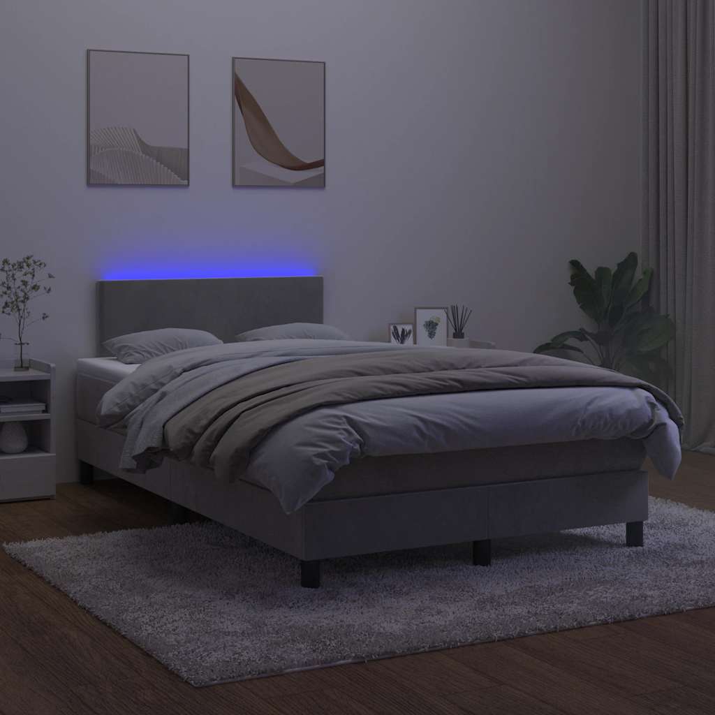 Krevet box spring s madracem LED svjetlosivi 120x190 cm tkanina