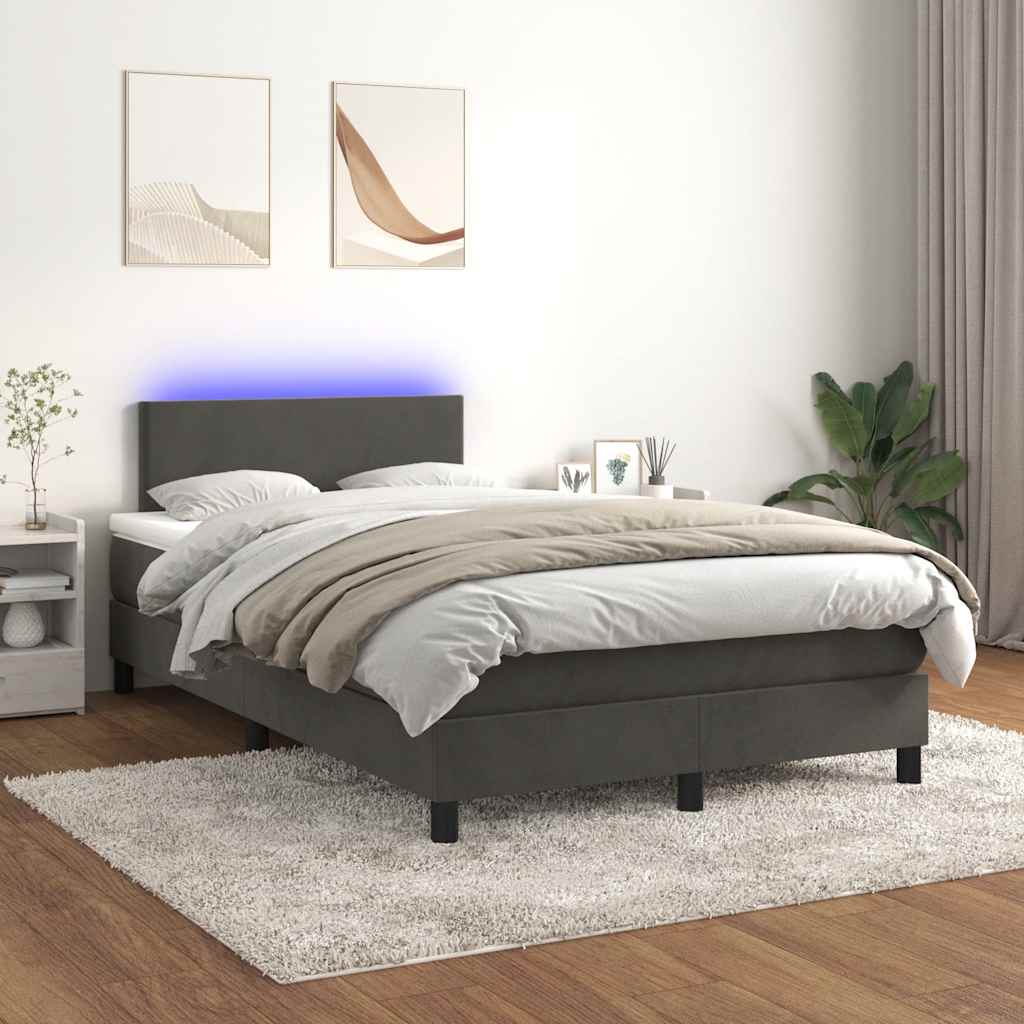 Krevet box spring s madracem LED tamnosivi 120 x 190 cm baršun
