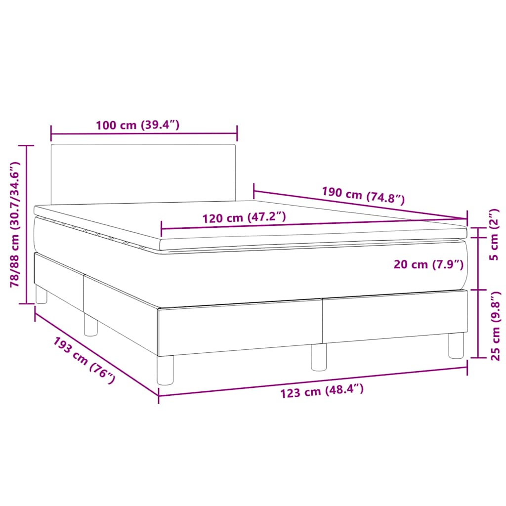 Krevet box spring s madracem LED tamnosivi 120 x 190 cm baršun