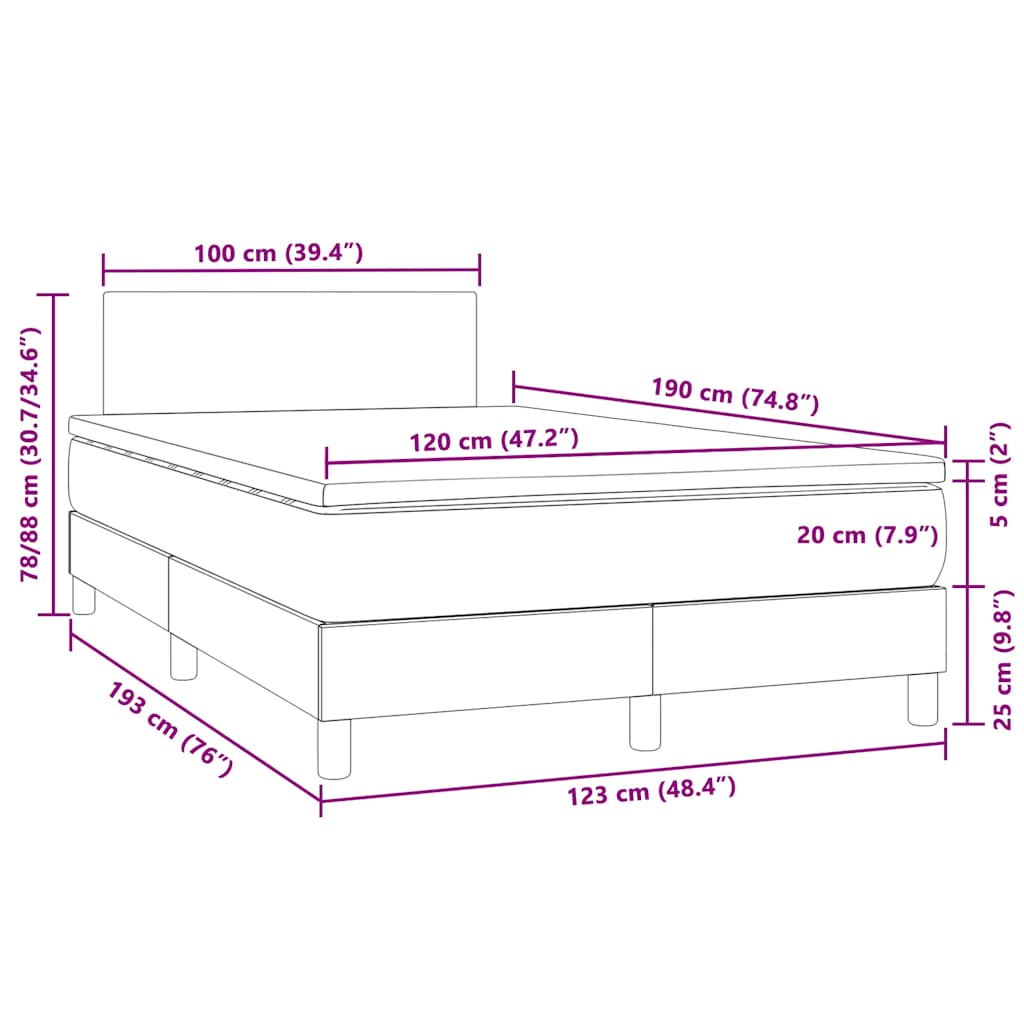 Krevet box spring s madracem LED crni 120 x 190 cm baršunasti