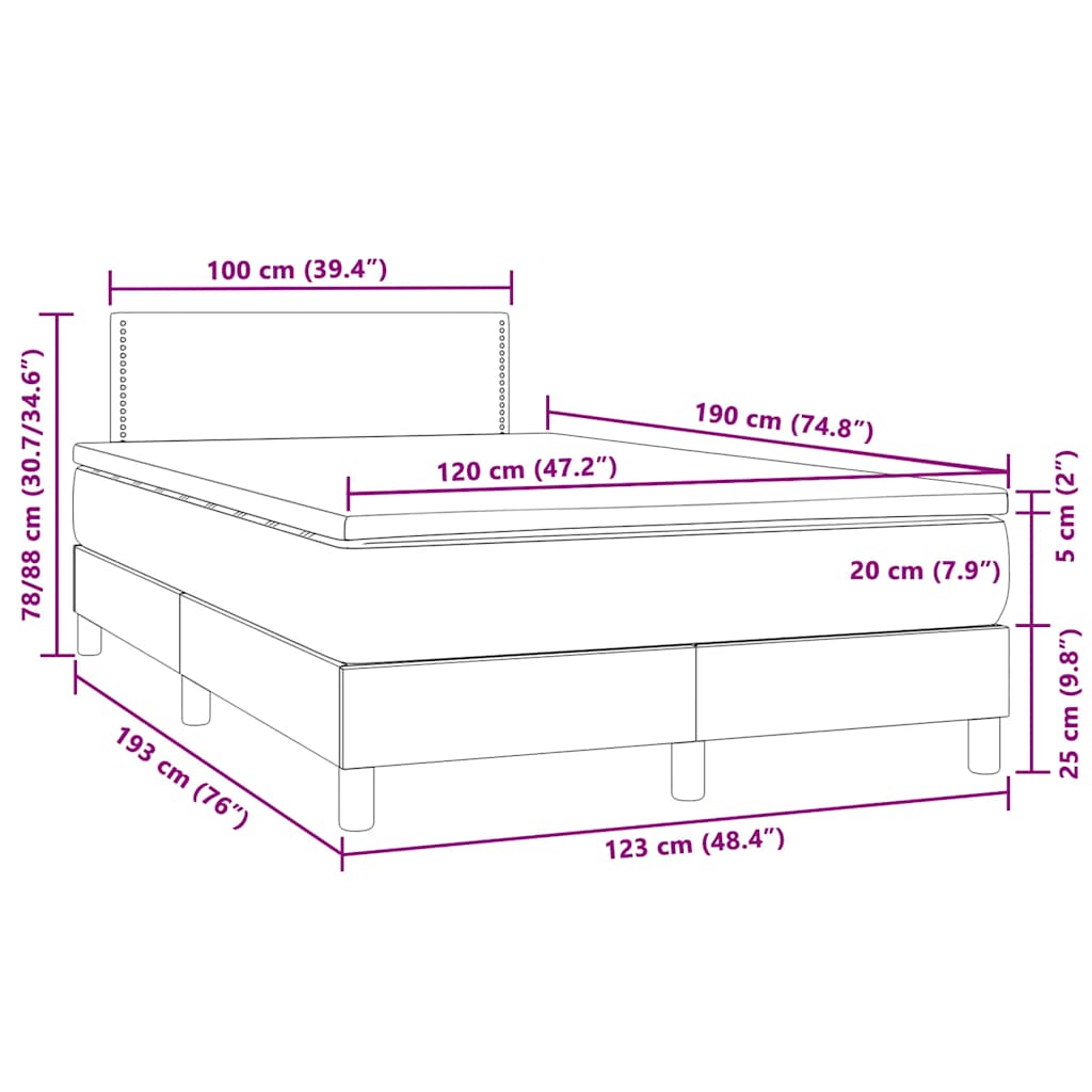 Krevet box spring s madracem LED svjetlosivi 120x190 cm tkanina