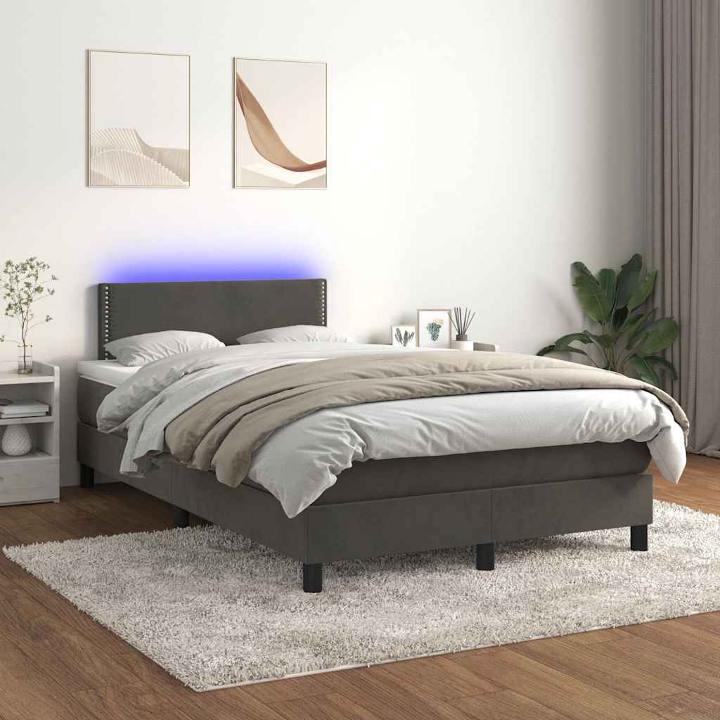 Krevet box spring s madracem LED tamnosivi 120 x 190 cm baršun