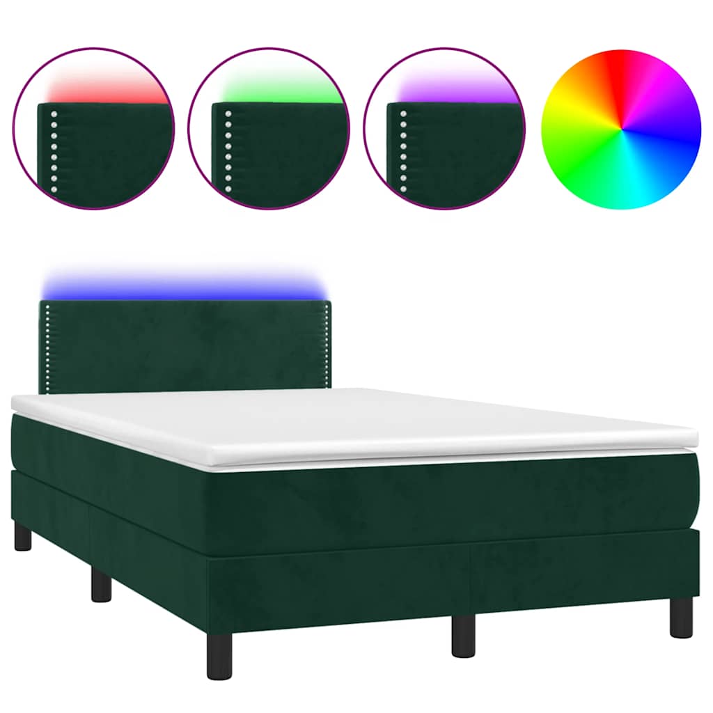 Krevet s oprugama i madracem LED tamnozelenim 120x190 cm baršun