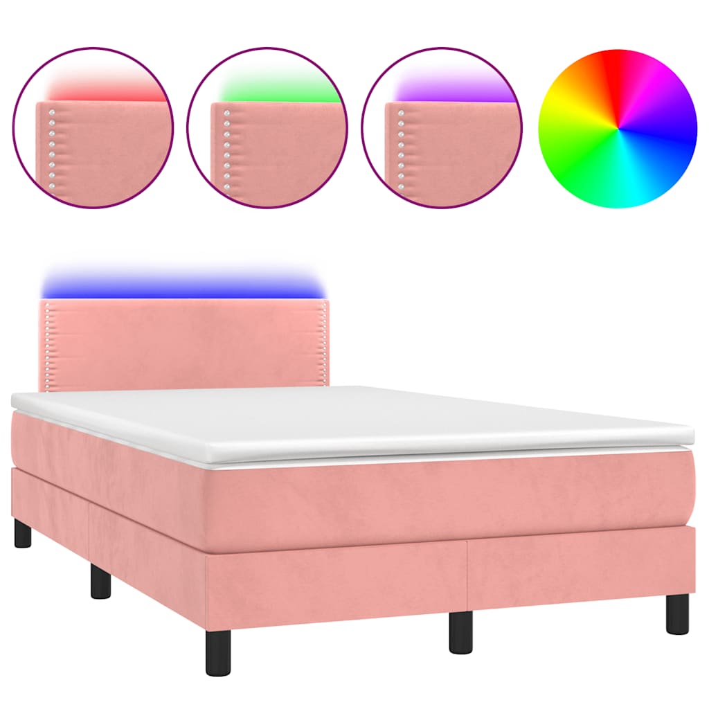 Krevet box spring s madracem LED ružičasti 120x190cm baršunasti
