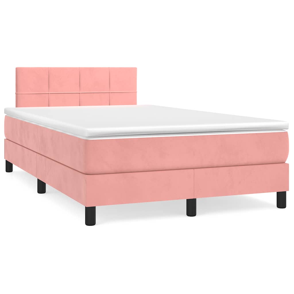 Krevet box spring s madracem LED ružičasti 120x190cm baršunasti