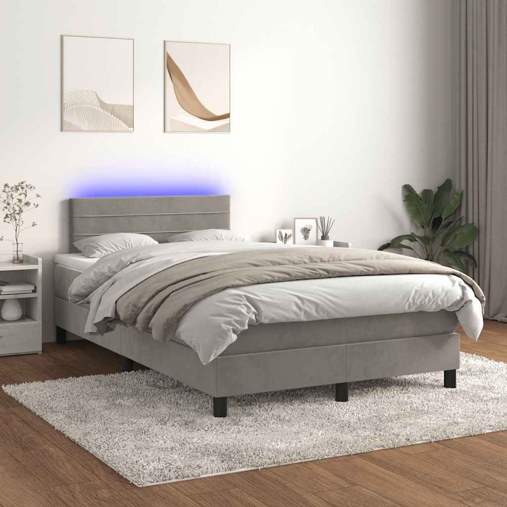 Krevet box spring s madracem LED svjetlosivi 120x190 cm tkanina
