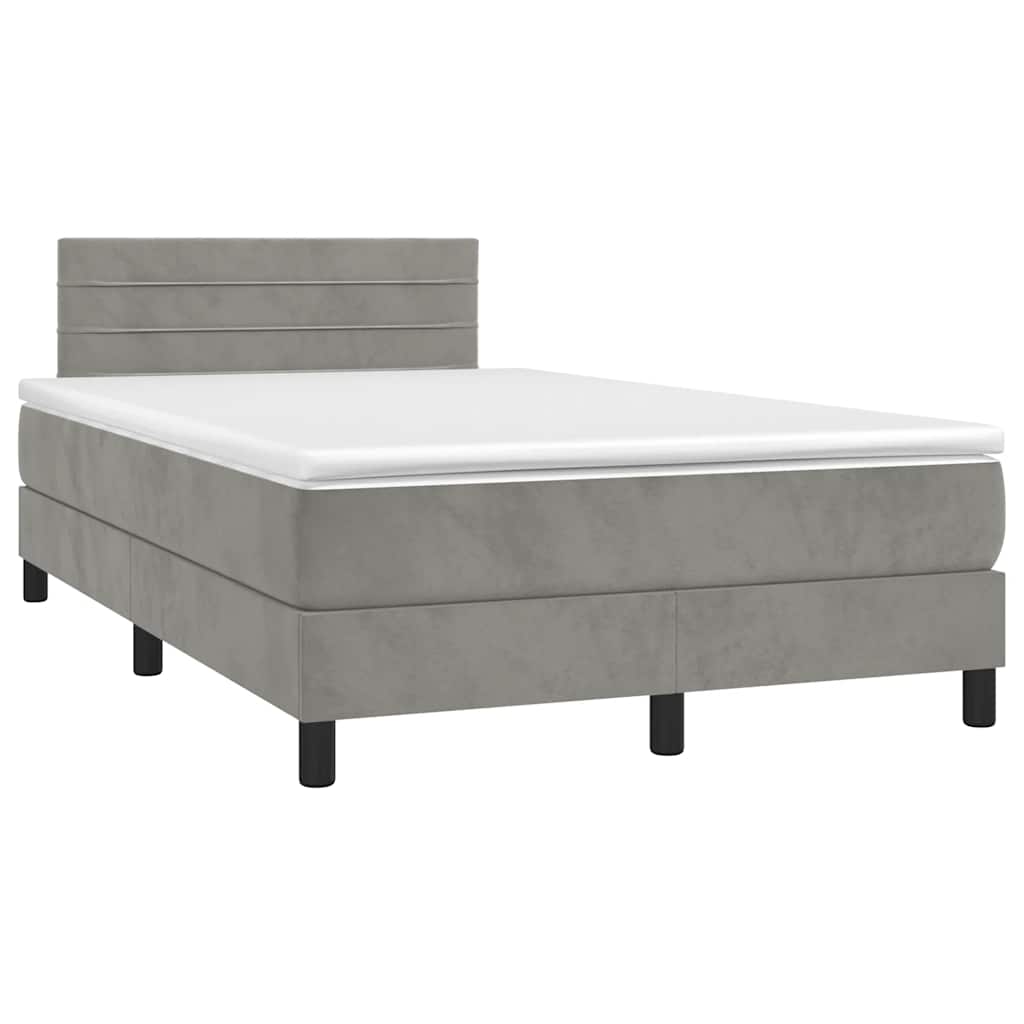Krevet box spring s madracem LED svjetlosivi 120x190 cm tkanina