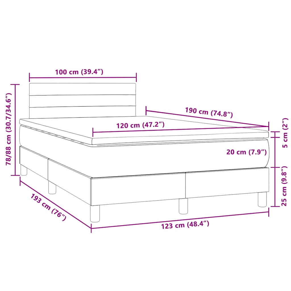 Krevet s oprugama i madracem LED tamnoplavi 120 x 190 cm baršun