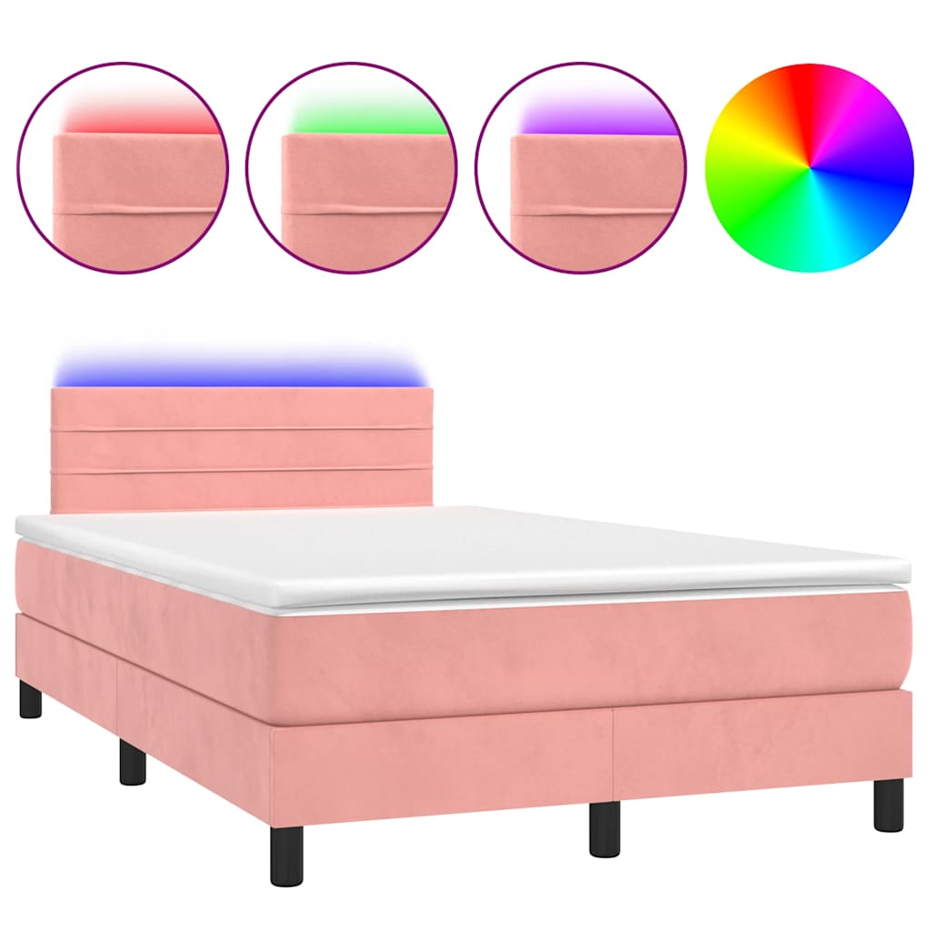 Krevet box spring s madracem LED ružičasti 120x190cm baršunasti