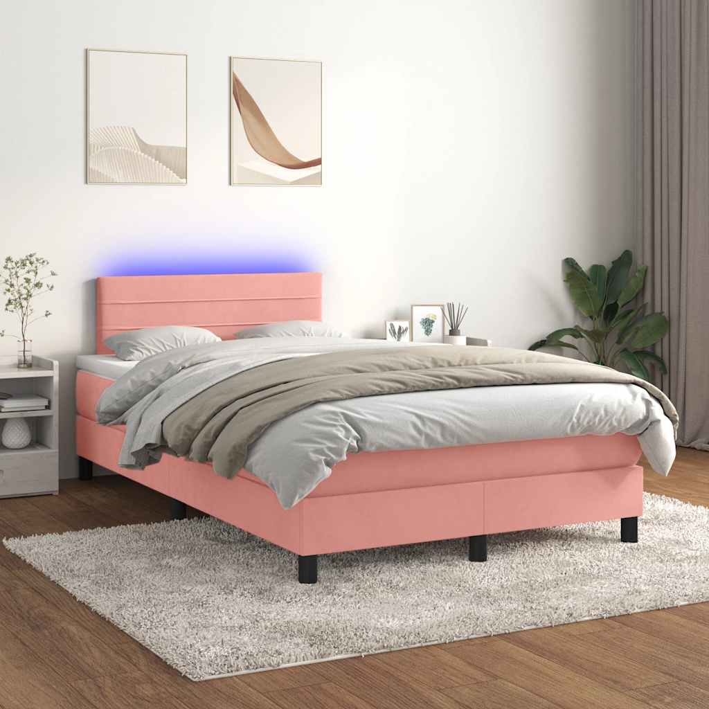 Krevet box spring s madracem LED ružičasti 120x190cm baršunasti
