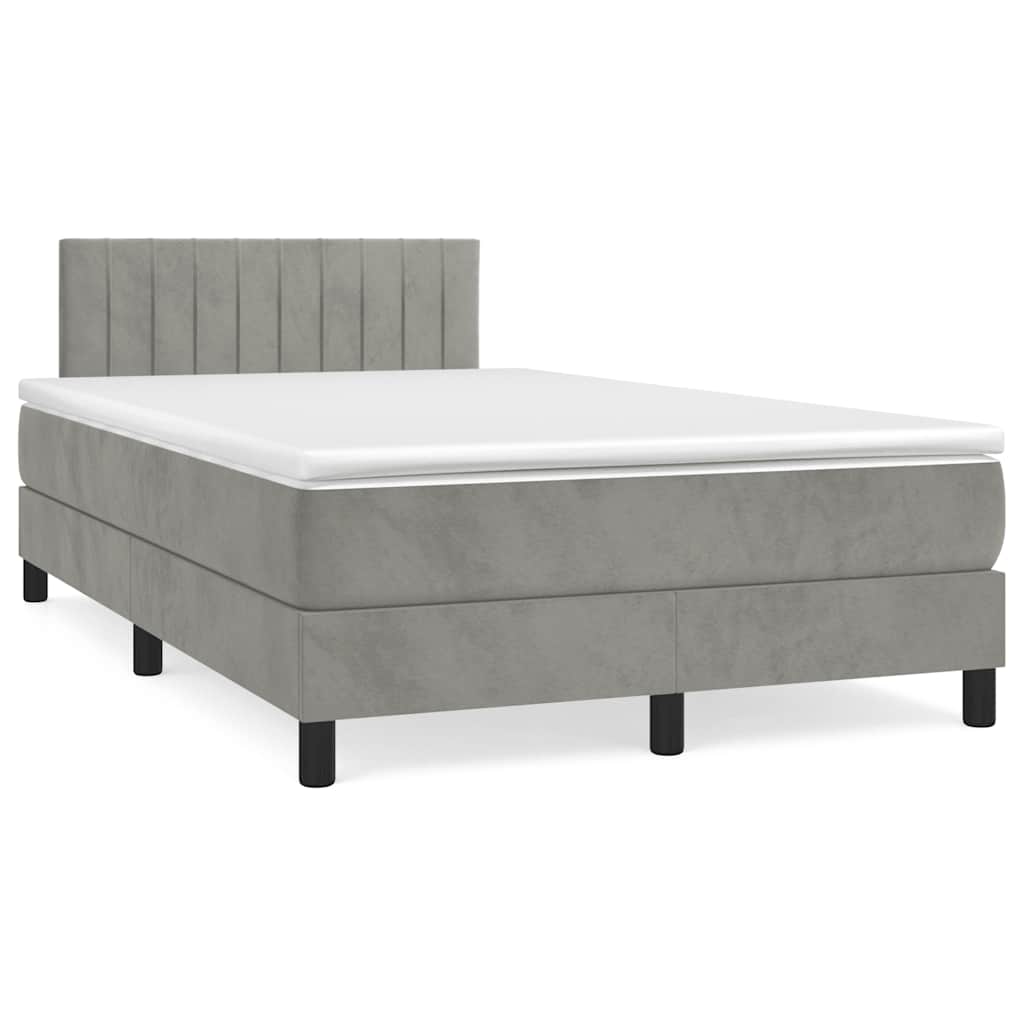 Krevet box spring s madracem LED svjetlosivi 120x190 cm tkanina