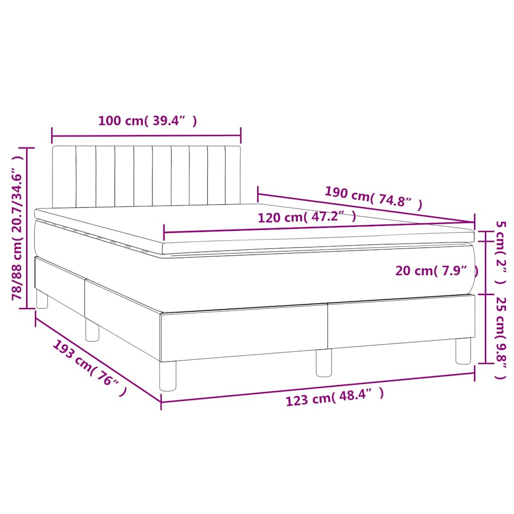Krevet box spring s madracem LED svjetlosivi 120x190 cm tkanina