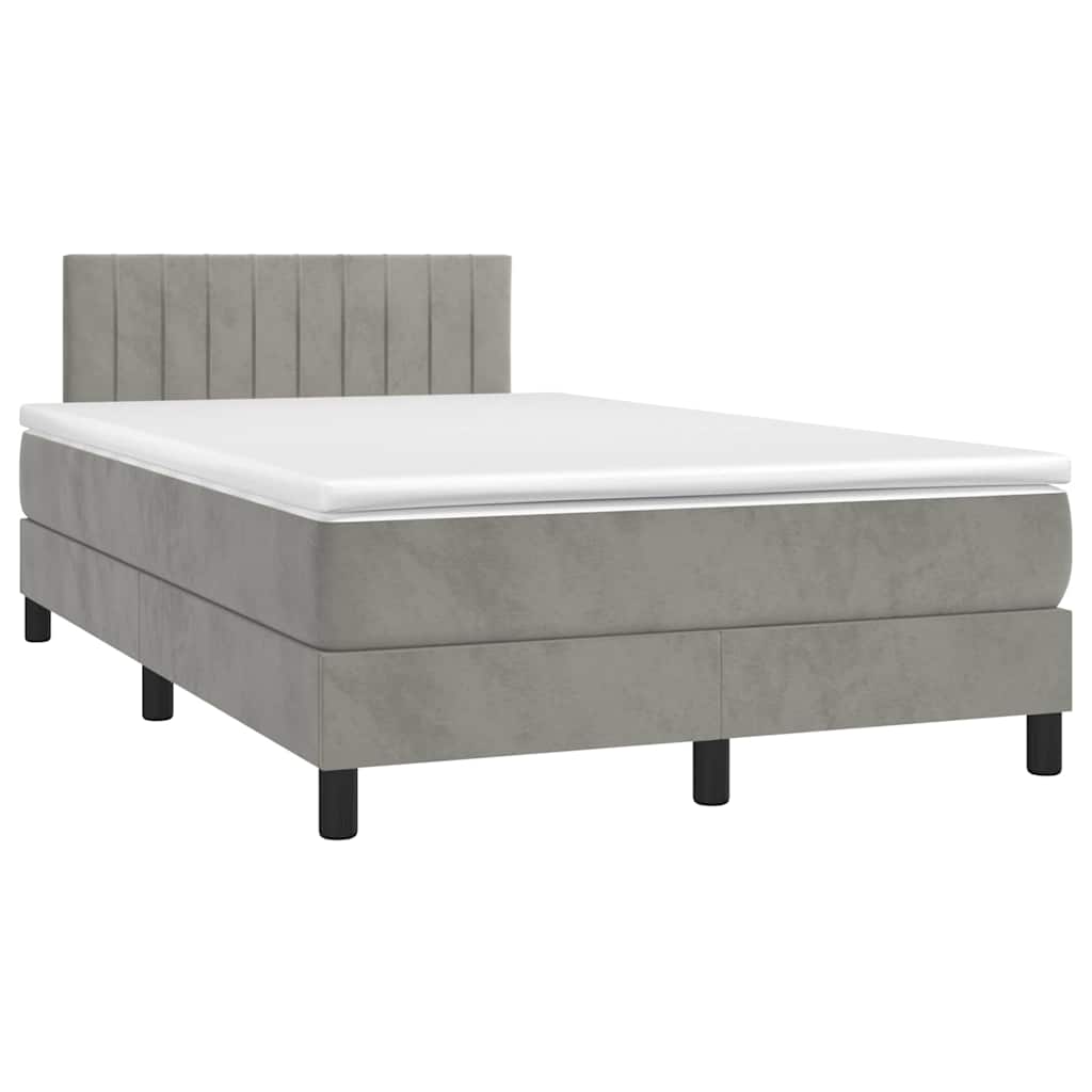 Krevet box spring s madracem LED svjetlosivi 120x190 cm tkanina