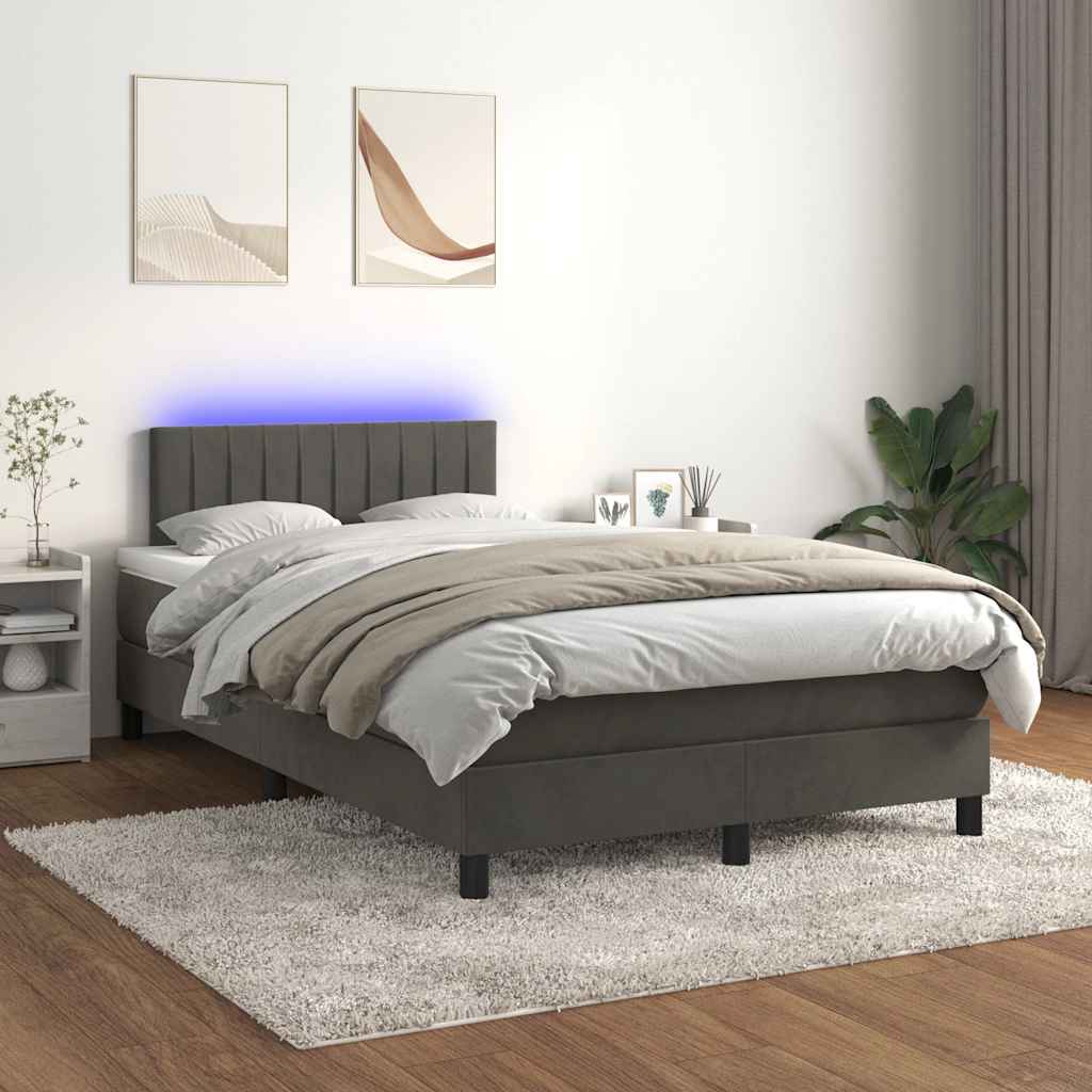 Krevet box spring s madracem LED tamnosivi 120 x 190 cm baršun
