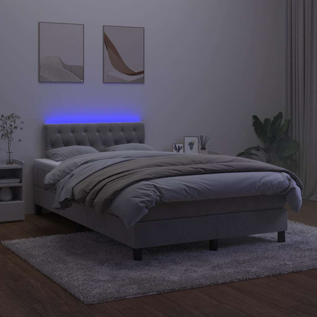 Krevet box spring s madracem LED svjetlosivi 120x190 cm tkanina
