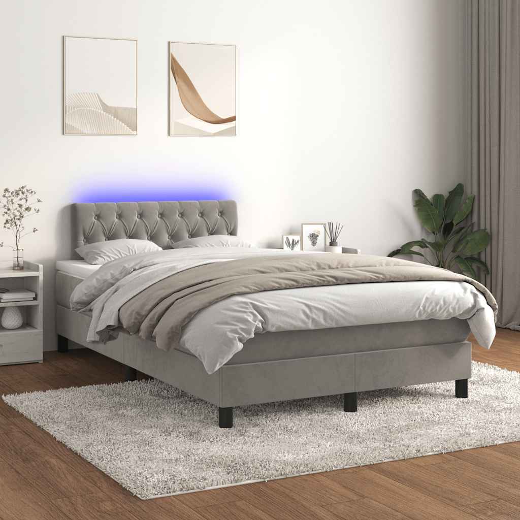 Krevet box spring s madracem LED svjetlosivi 120x190 cm tkanina