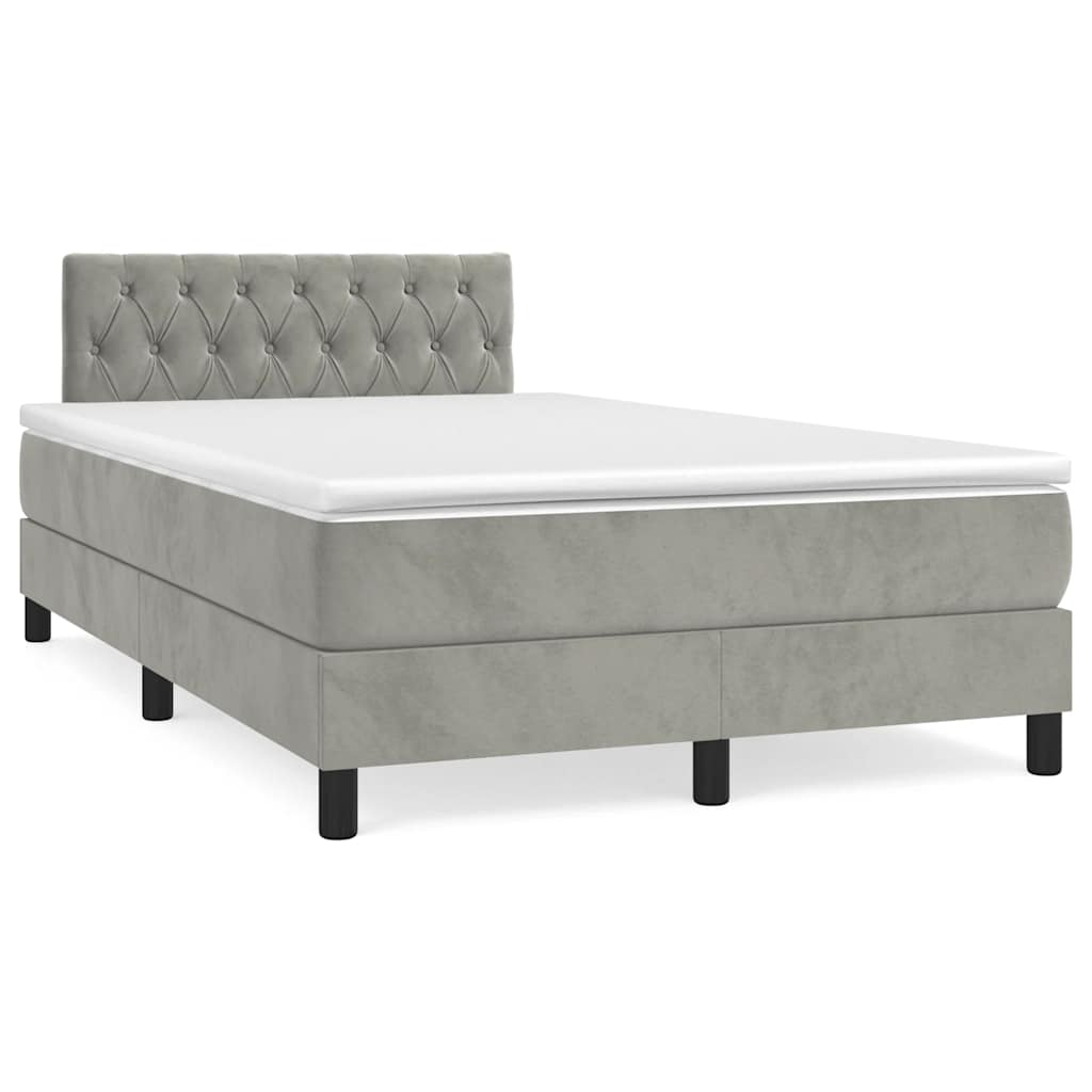 Krevet box spring s madracem LED svjetlosivi 120x190 cm tkanina