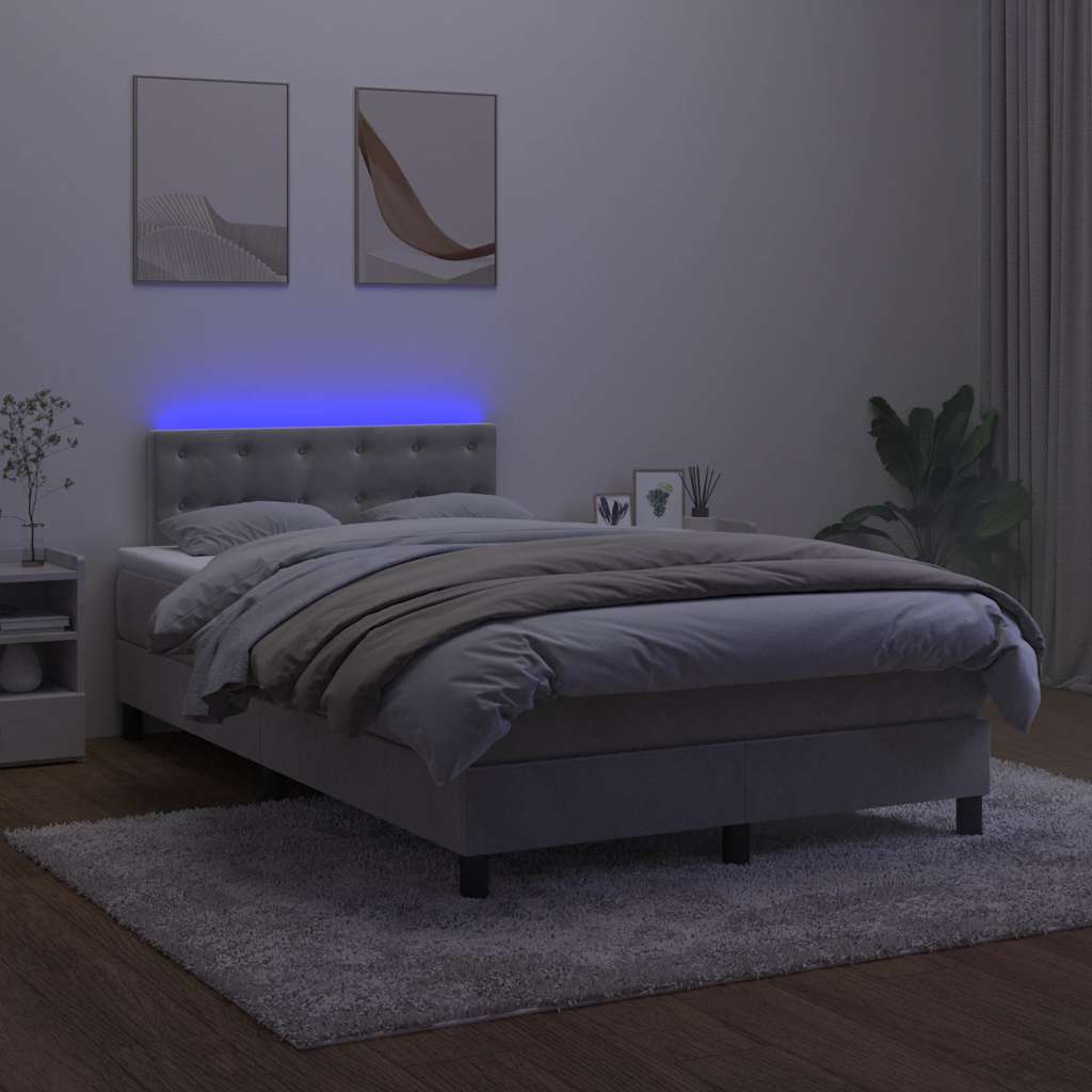 Krevet box spring s madracem LED svjetlosivi 120x190 cm tkanina