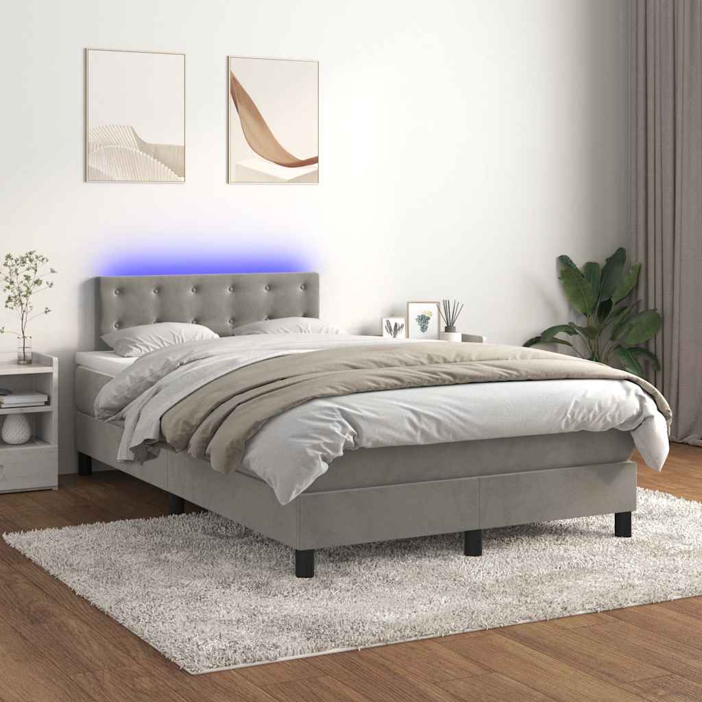 Krevet box spring s madracem LED svjetlosivi 120x190 cm tkanina