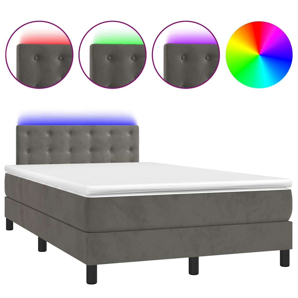 Krevet box spring s madracem LED tamnosivi 120 x 190 cm baršun