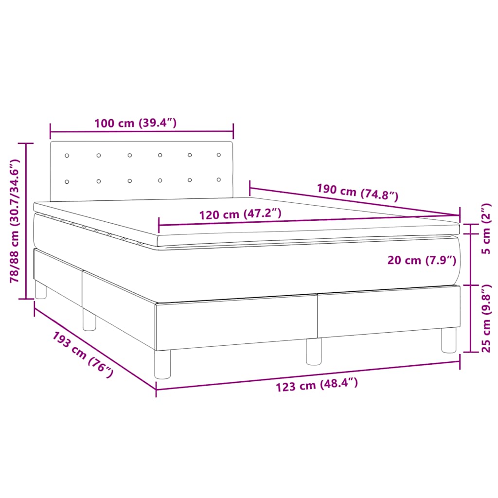 Krevet s oprugama i madracem LED tamnozelenim 120x190 cm baršun