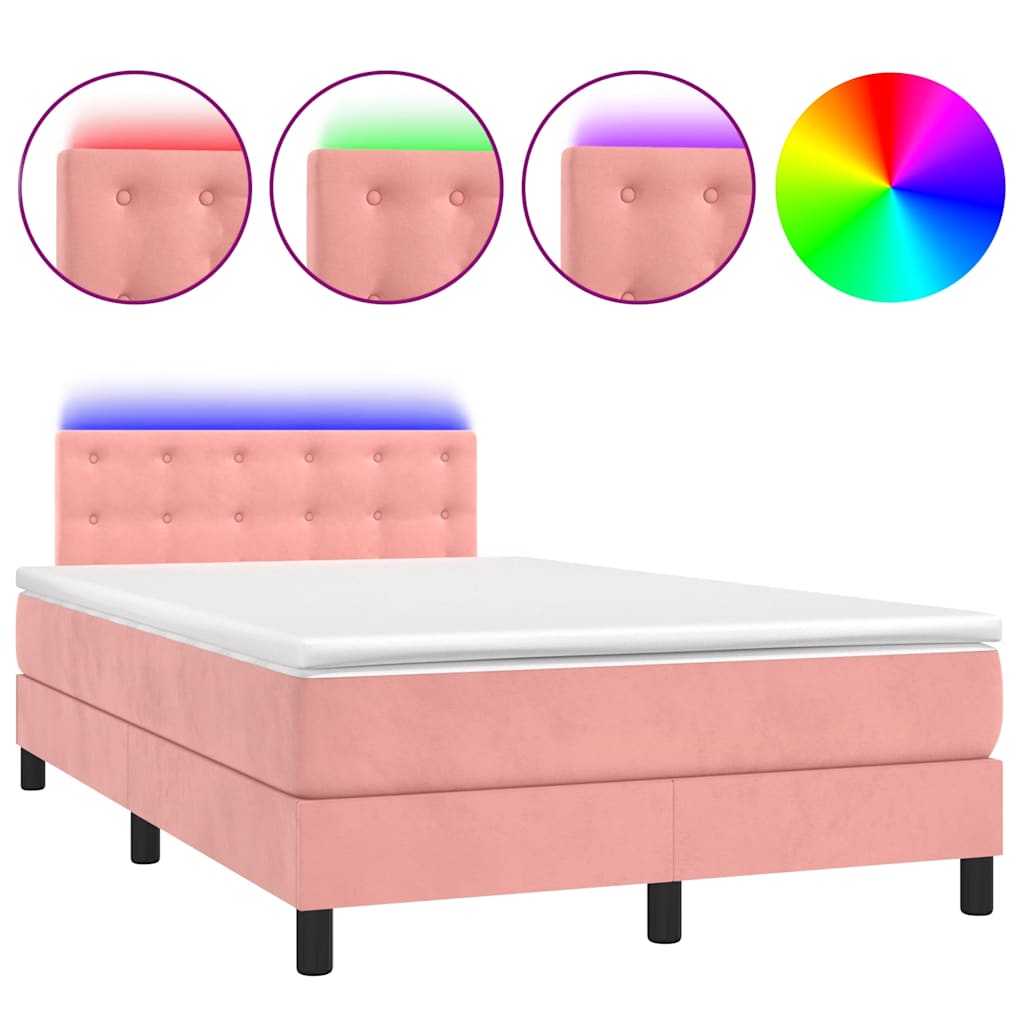 Krevet box spring s madracem LED ružičasti 120x190cm baršunasti