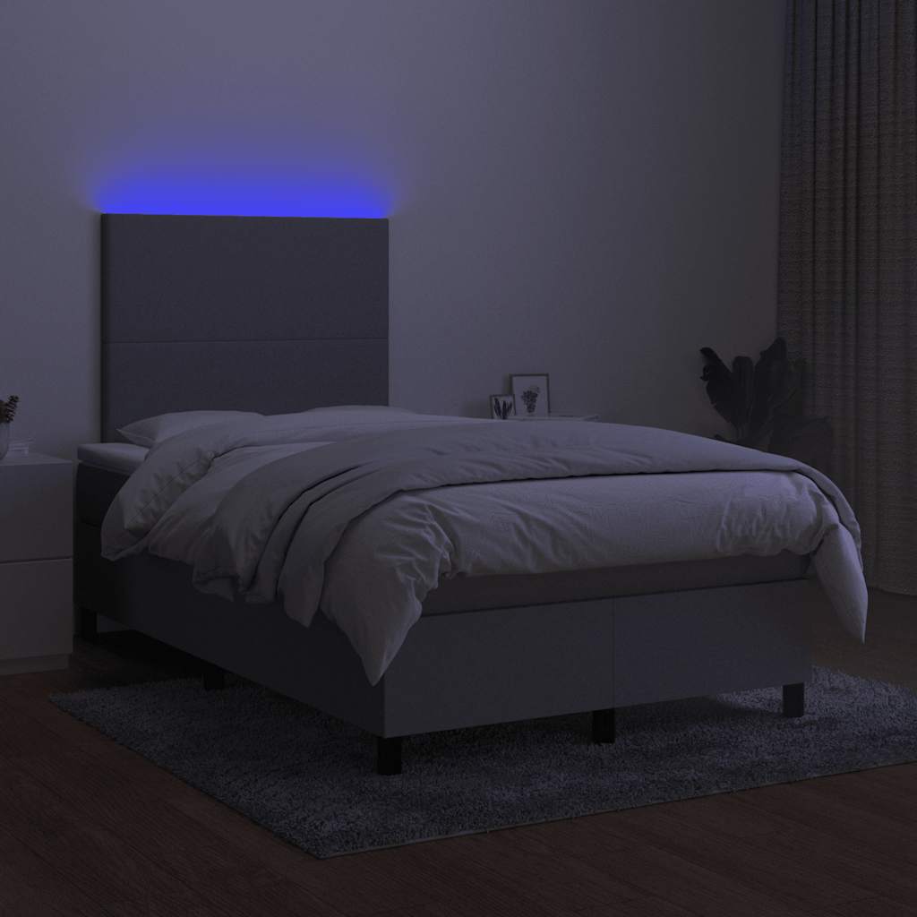 Krevet s oprugama i madracem LED svjetlosivi 120x190 cm tkanina