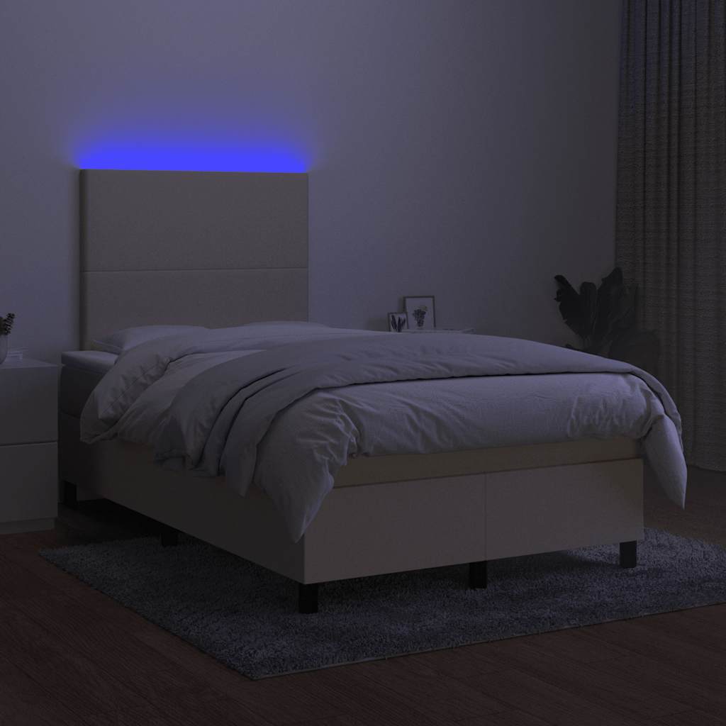 Krevet s oprugama i madracem LED krem 120 x 190 cm od tkanine