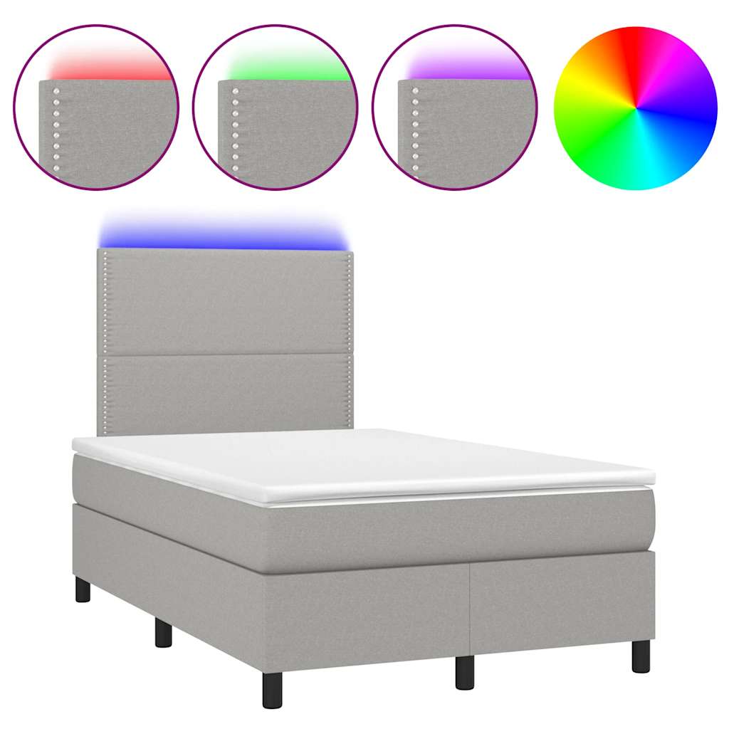 Krevet s oprugama i madracem LED svjetlosivi 120x190 cm tkanina