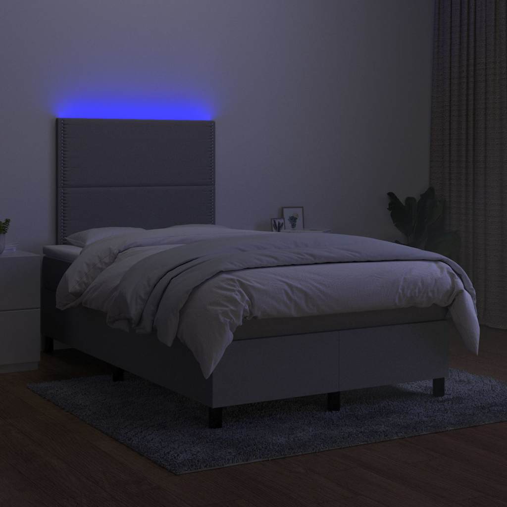 Krevet s oprugama i madracem LED svjetlosivi 120x190 cm tkanina