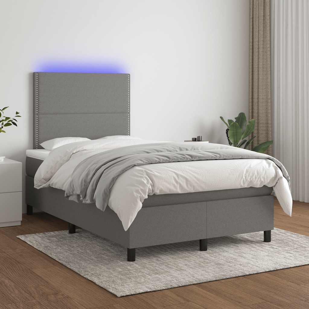 Krevet box spring s madracem LED tamnosivi 120 x 190 cm tkanina