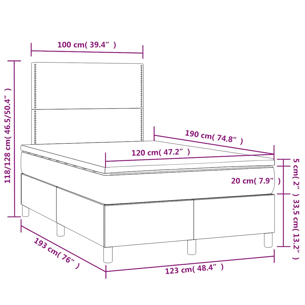 Krevet box spring s madracem LED tamnosivi 120 x 190 cm tkanina