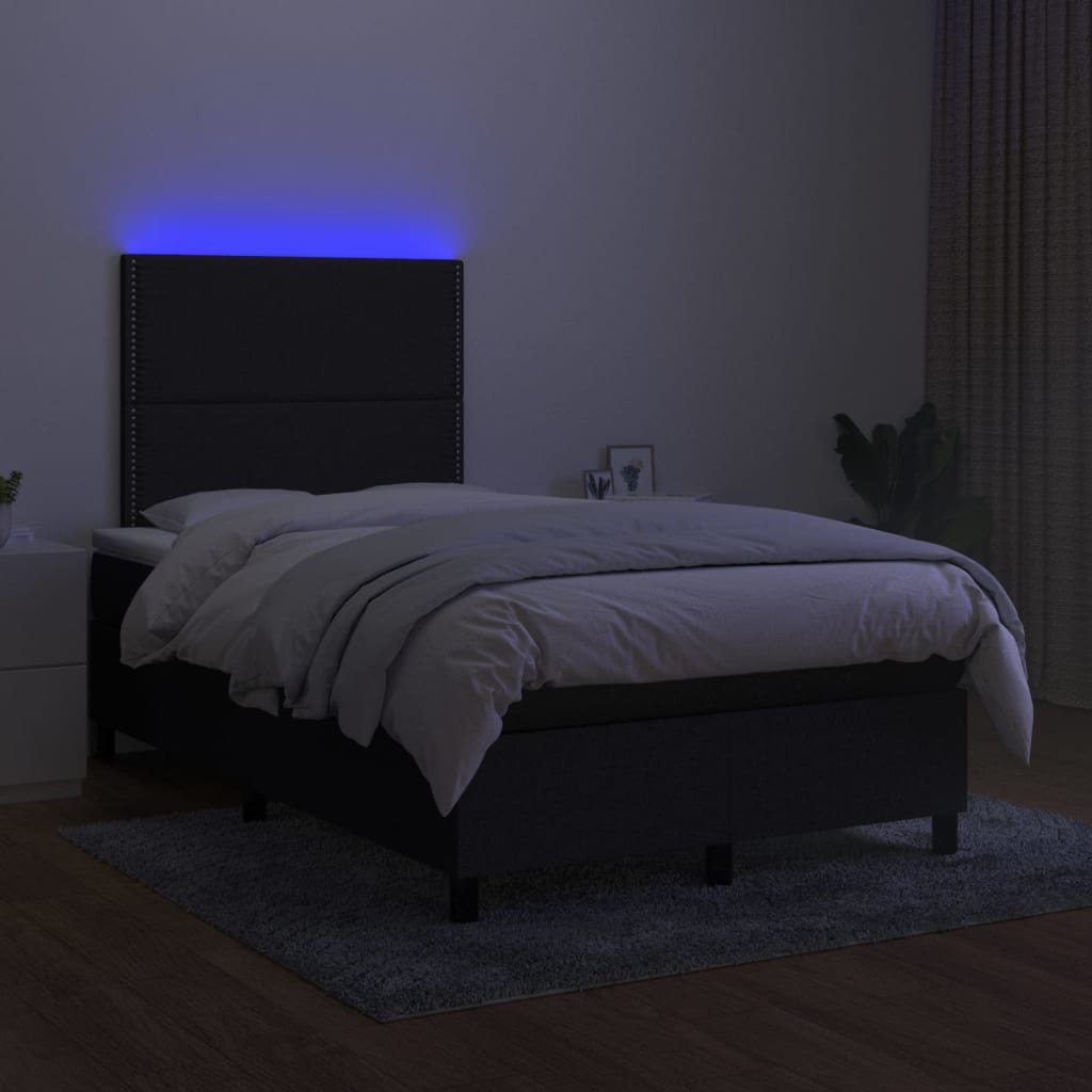 Krevet box spring s madracem LED crni 120 x 190 cm od tkanine