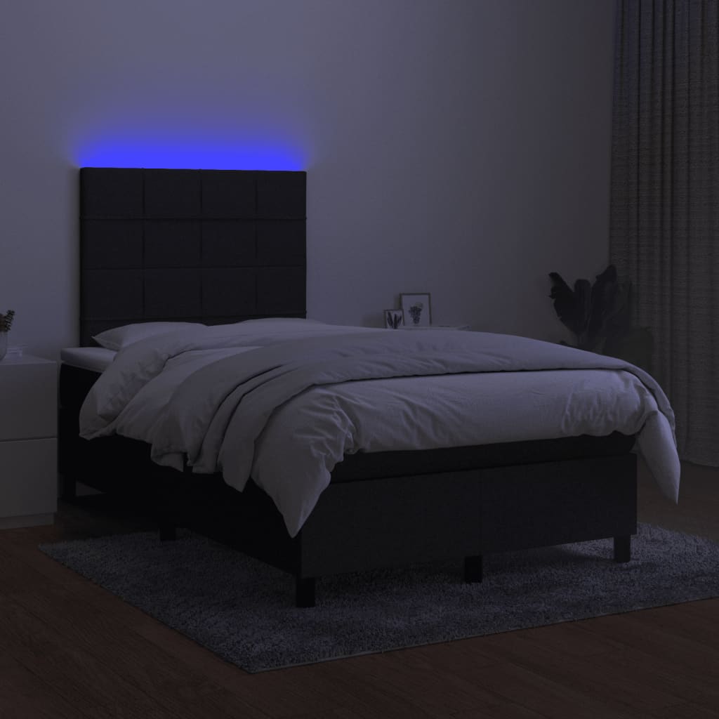 Krevet box spring s madracem LED crni 120 x 190 cm od tkanine