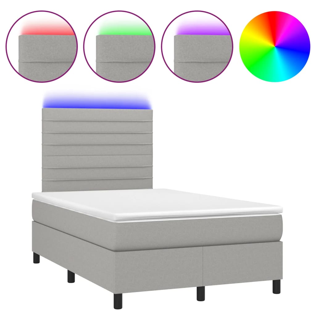 Krevet s oprugama i madracem LED svjetlosivi 120x190 cm tkanina