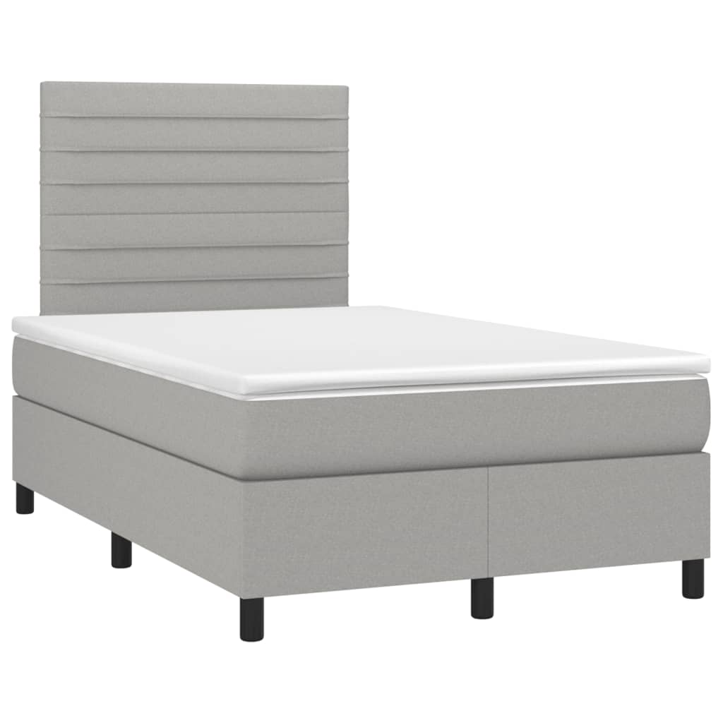 Krevet s oprugama i madracem LED svjetlosivi 120x190 cm tkanina