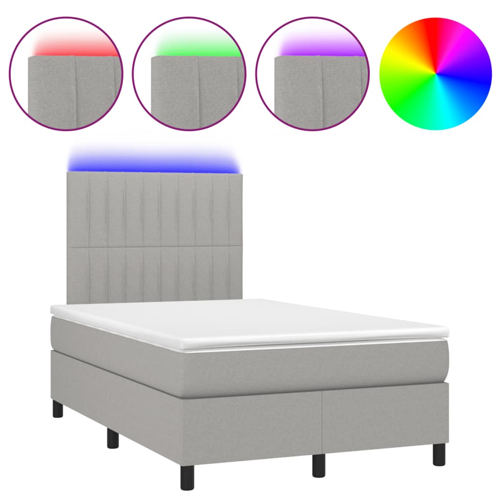Krevet s oprugama i madracem LED svjetlosivi 120x190 cm tkanina