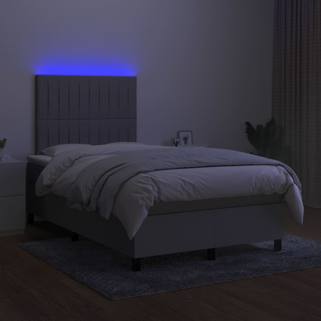 Krevet s oprugama i madracem LED svjetlosivi 120x190 cm tkanina