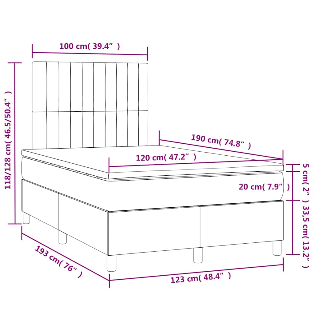 Krevet box spring s madracem LED crni 120 x 190 cm od tkanine