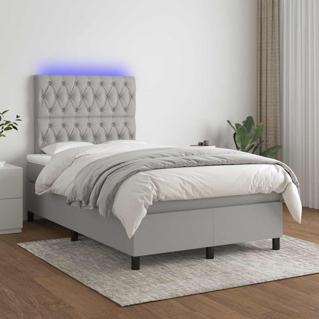 Krevet s oprugama i madracem LED svjetlosivi 120x190 cm tkanina