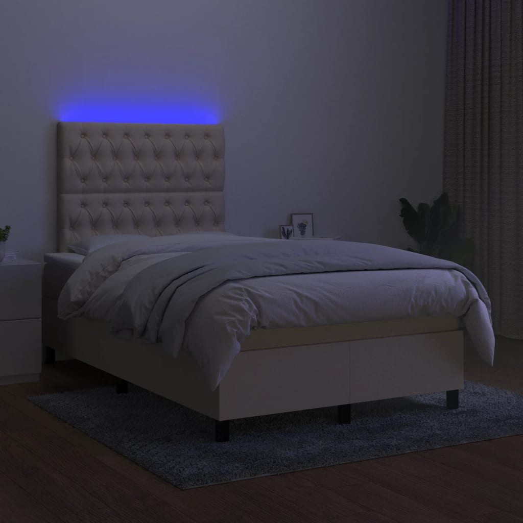 Krevet s oprugama i madracem LED krem 120 x 190 cm od tkanine