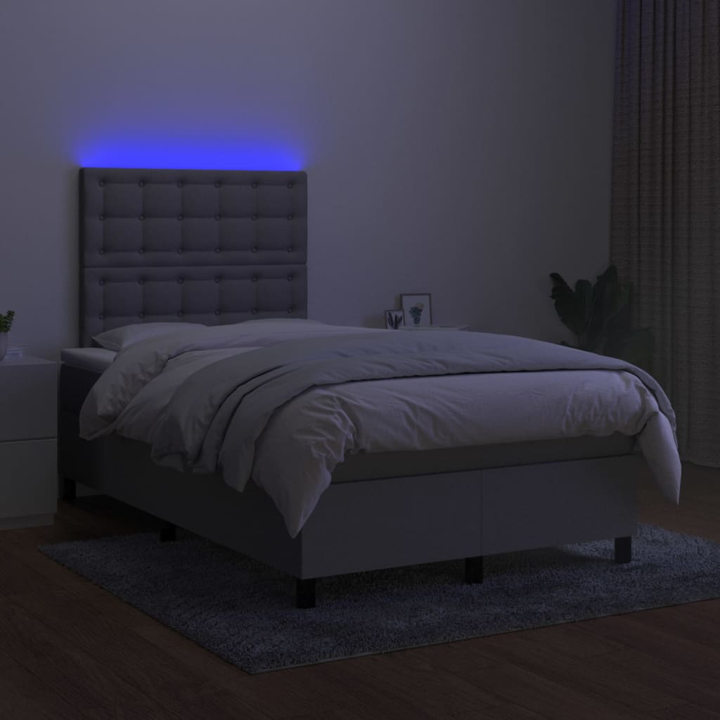 Krevet s oprugama i madracem LED svjetlosivi 120x190 cm tkanina