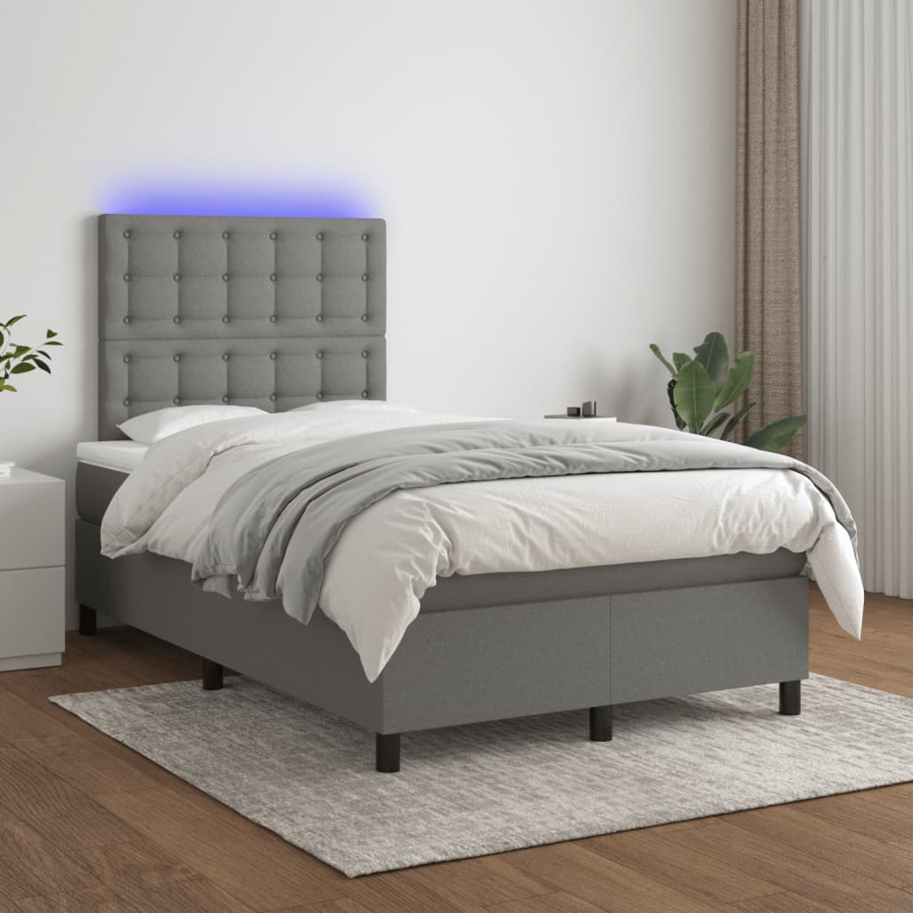 Krevet box spring s madracem LED tamnosivi 120 x 190 cm tkanina